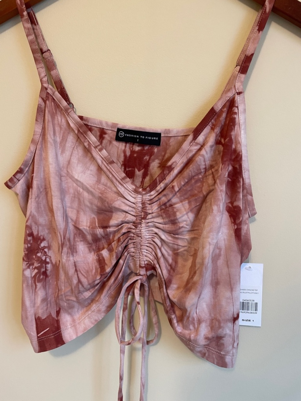 Fashion to Figure Rose-Mauve Tie-Dye Ruched Drawstring Cami